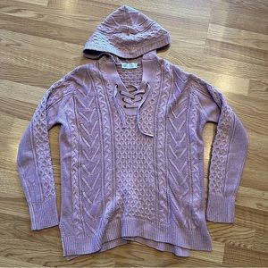 Leela & Lavender light pink lace up sweater